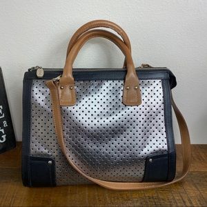 PRUNE Silver Metallic Perforated Leather Purse